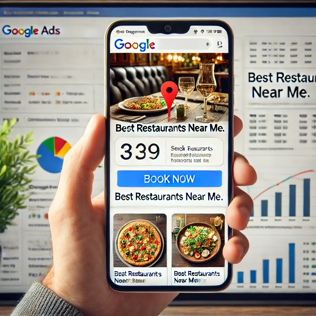 Captura de pantalla de campaña de Google Ads para restaurante